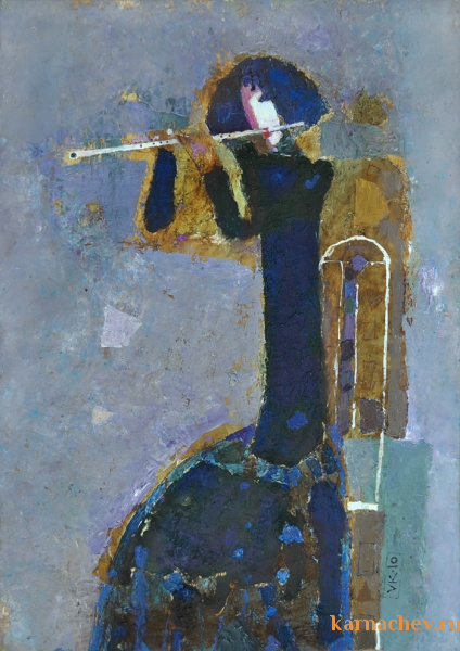 Девушка с флейтой.   ватман, масло 42х30  - 2010 г.