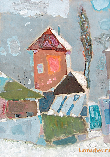 Зимний пейзаж  ватман, масло. 34 х 24  - 2008 г.