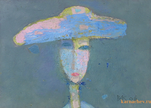 Девушка в шляпе  ватман, масло. 15 х 21  - 2006 г.