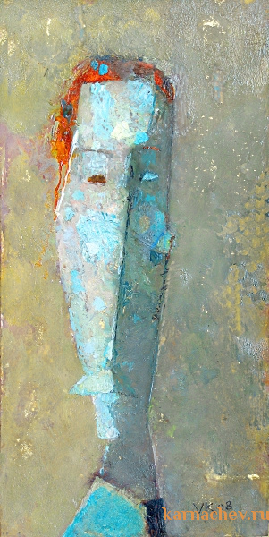 Автопортрет с оранжевыми волосами  ватм. масло. 28,5 х 14  - 2008 г.