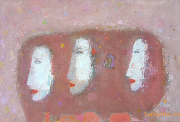 Три женщины в профиль.  холст на картоне. 40 х 60  - 2009 г.  (Частная коллекция. Франция)