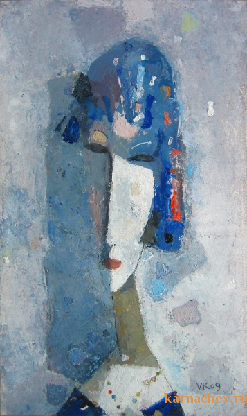 Девушка с ожерельем -2   ватман, масло. 42 х 25  - 2009 г.   (Продано).