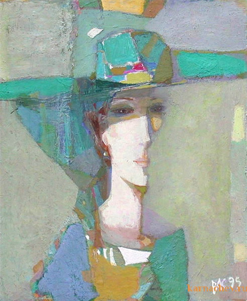 Женщина в шляпе х.м. 63,5 х 52  1995 г.