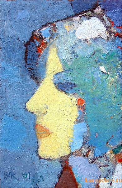 Вера. (портрет на голубом)  х.м. 21,5 х 14,3 - 2001 г.