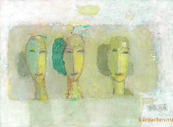 Женщины улыбаются  ватман, масло,  21 х 30  - 2006 г.